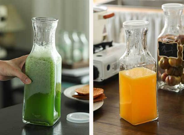 Clear Glass Pitcher Square Carafe with Lid – 1L Durable Heavy-Duty Glass, Spill-Proof, Dishwasher Safe, Shatter-Resistant, Perfect for Serving Juice, Iced Tea, Water, Lemonade & Beverages