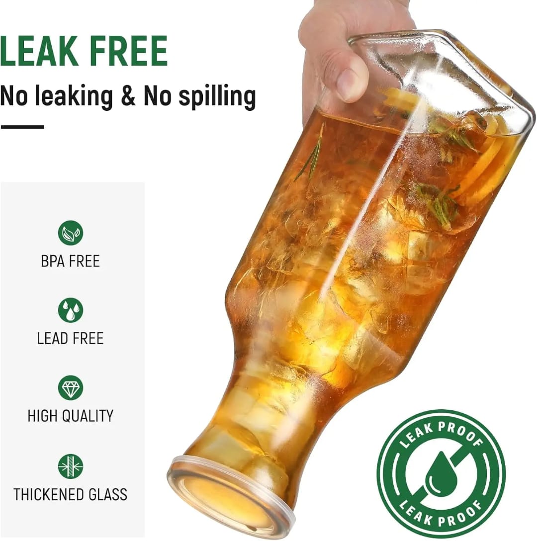 Clear Glass Pitcher Square Carafe with Lid – 1L Durable Heavy-Duty Glass, Spill-Proof, Dishwasher Safe, Shatter-Resistant, Perfect for Serving Juice, Iced Tea, Water, Lemonade & Beverages