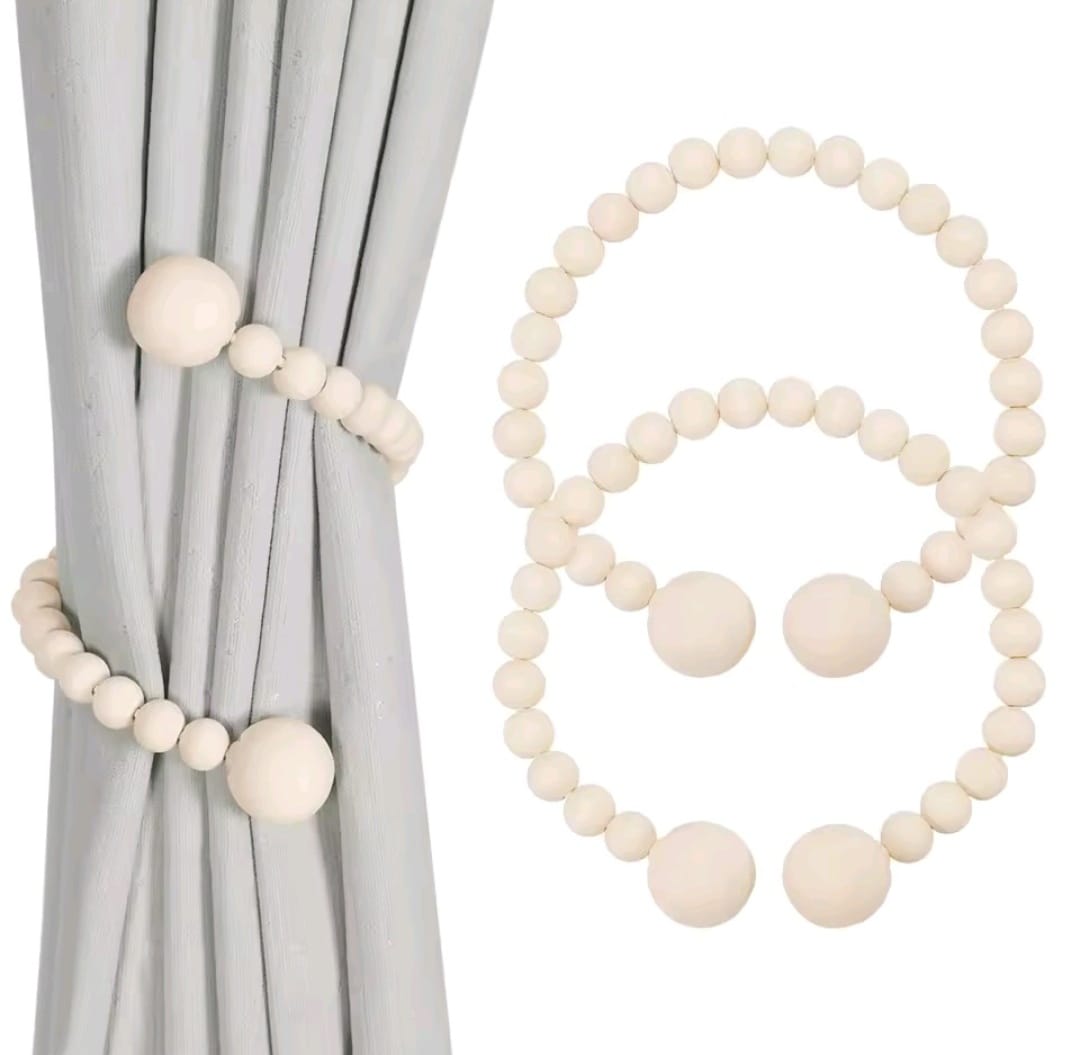 2pcs Magnetic Wooden Beads Curtain Tiebacks – Boho Style Decorative Accessories, Functional Curtain Holders, Perfect for Living Room, Bedroom, or Home Decor