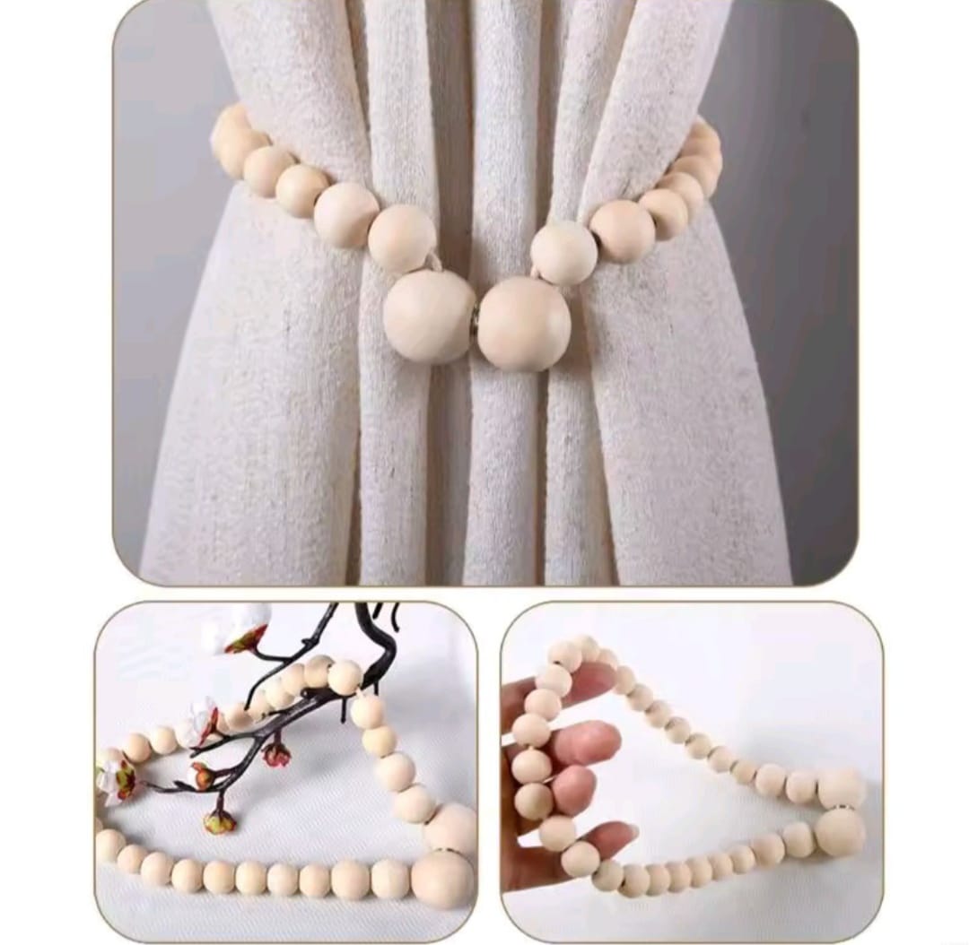 2pcs Magnetic Wooden Beads Curtain Tiebacks – Boho Style Decorative Accessories, Functional Curtain Holders, Perfect for Living Room, Bedroom, or Home Decor