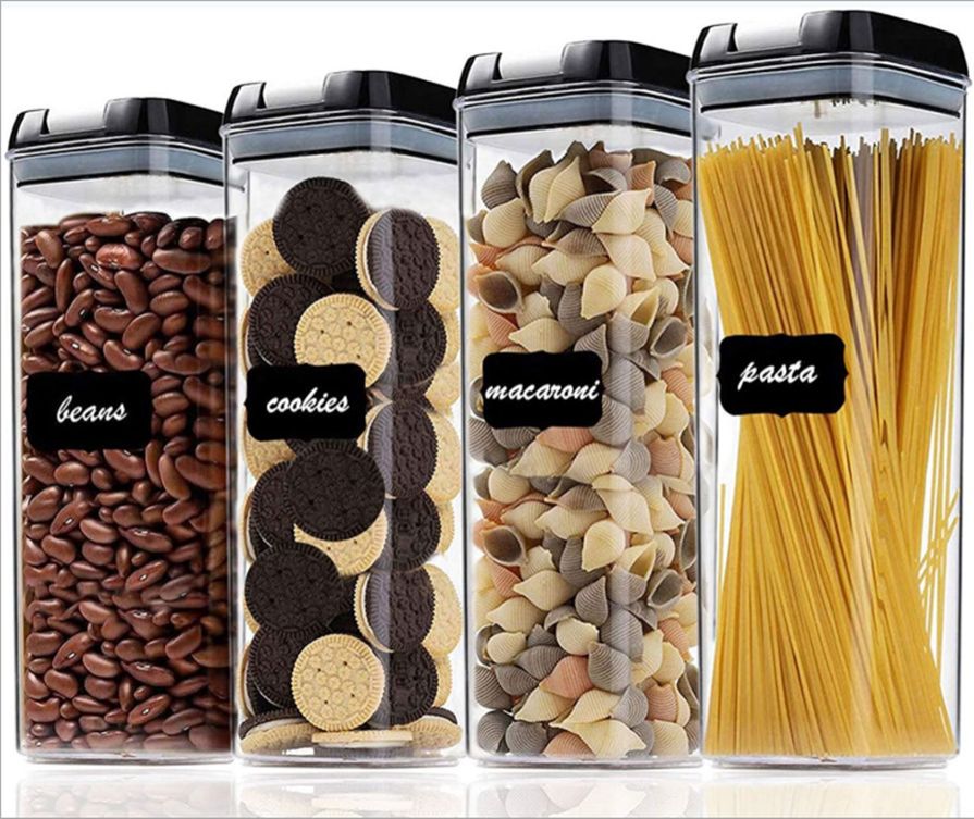 4pcs Transparent Acrylic Cereal Food Storage Containers – 1900ml Airtight Pantry Organizers for Dry Food, Grains, Pasta, Snacks, Beans, Nuts, Spaghetti, With Labels, Pen and Measuring Spoons