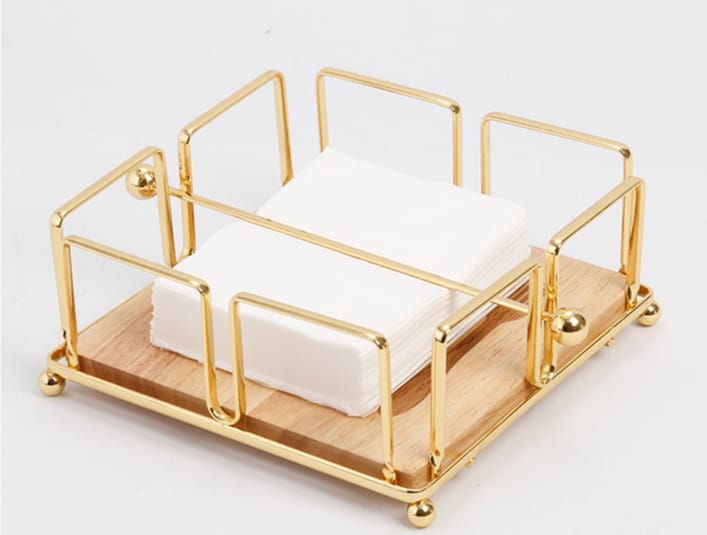 Luxury Metallic Serviette Holder with Bamboo Top – Modern Square Napkin Holder for Kitchen, Dining Table, Office, and Home Décor, Durable Design for Organized and Stylish Tissue Storage