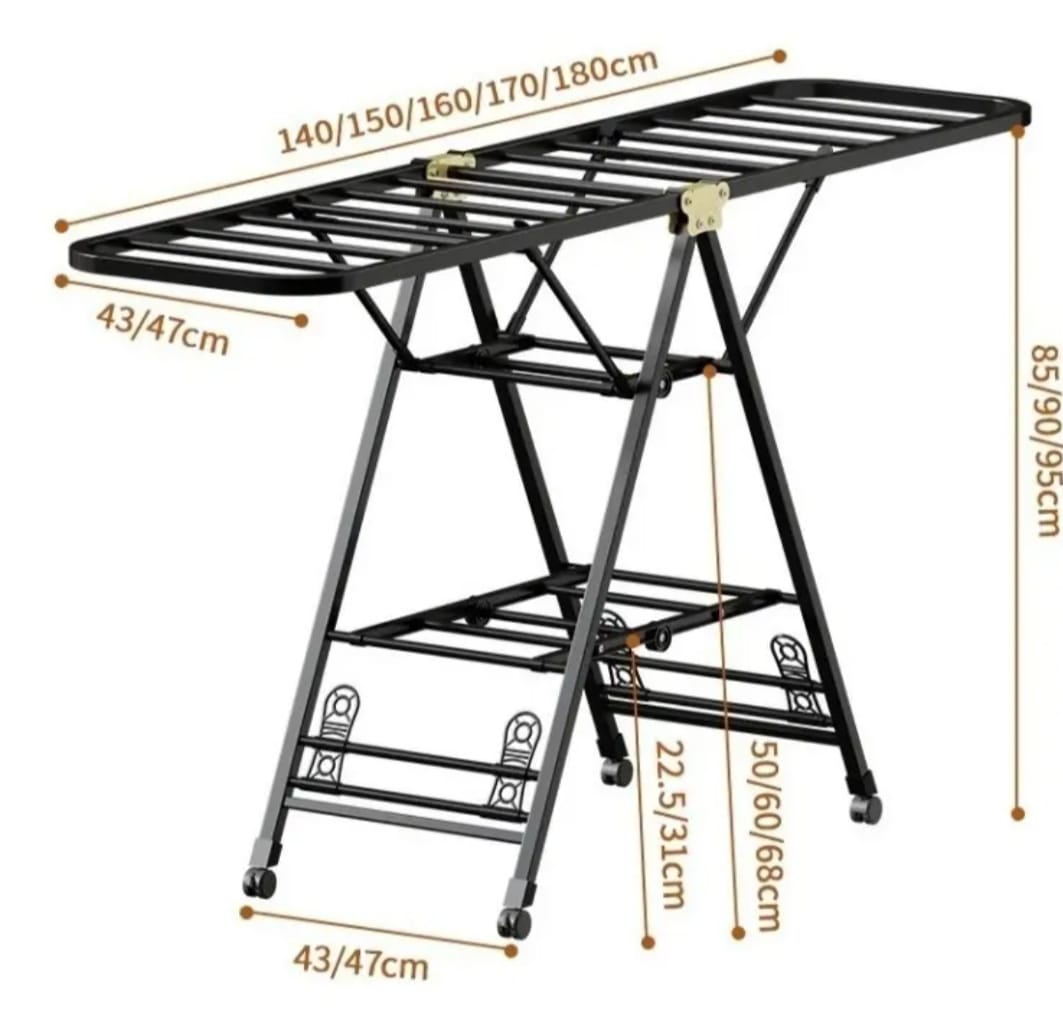 Heavy-Duty Folding Clothes Drying Rack – Large Floor-Standing Indoor/Outdoor Laundry Hanger with Wheels, Portable Balcony Organizer for Efficient Home Clothes Drying and Storage