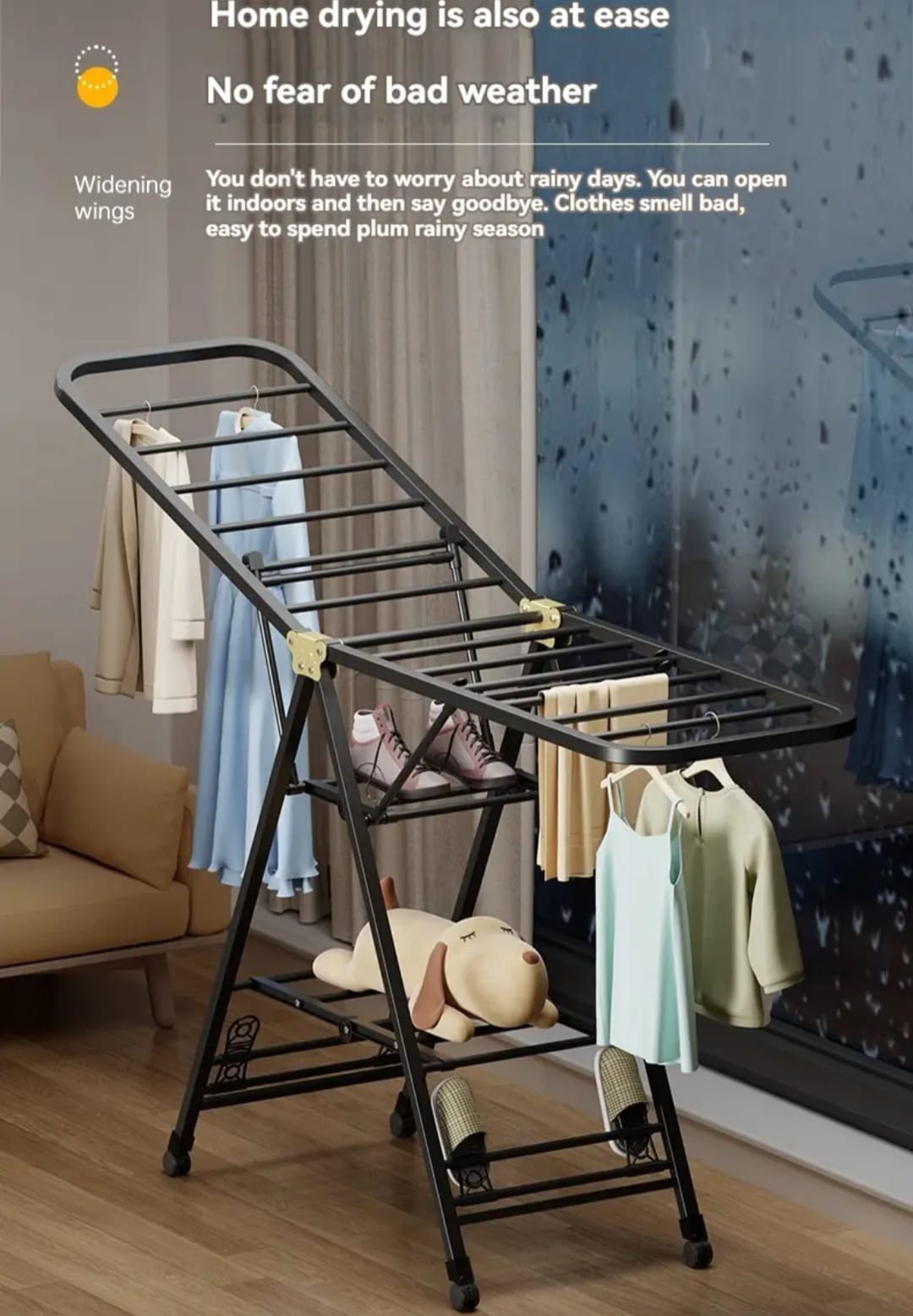 Heavy-Duty Folding Clothes Drying Rack – Large Floor-Standing Indoor/Outdoor Laundry Hanger with Wheels, Portable Balcony Organizer for Efficient Home Clothes Drying and Storage