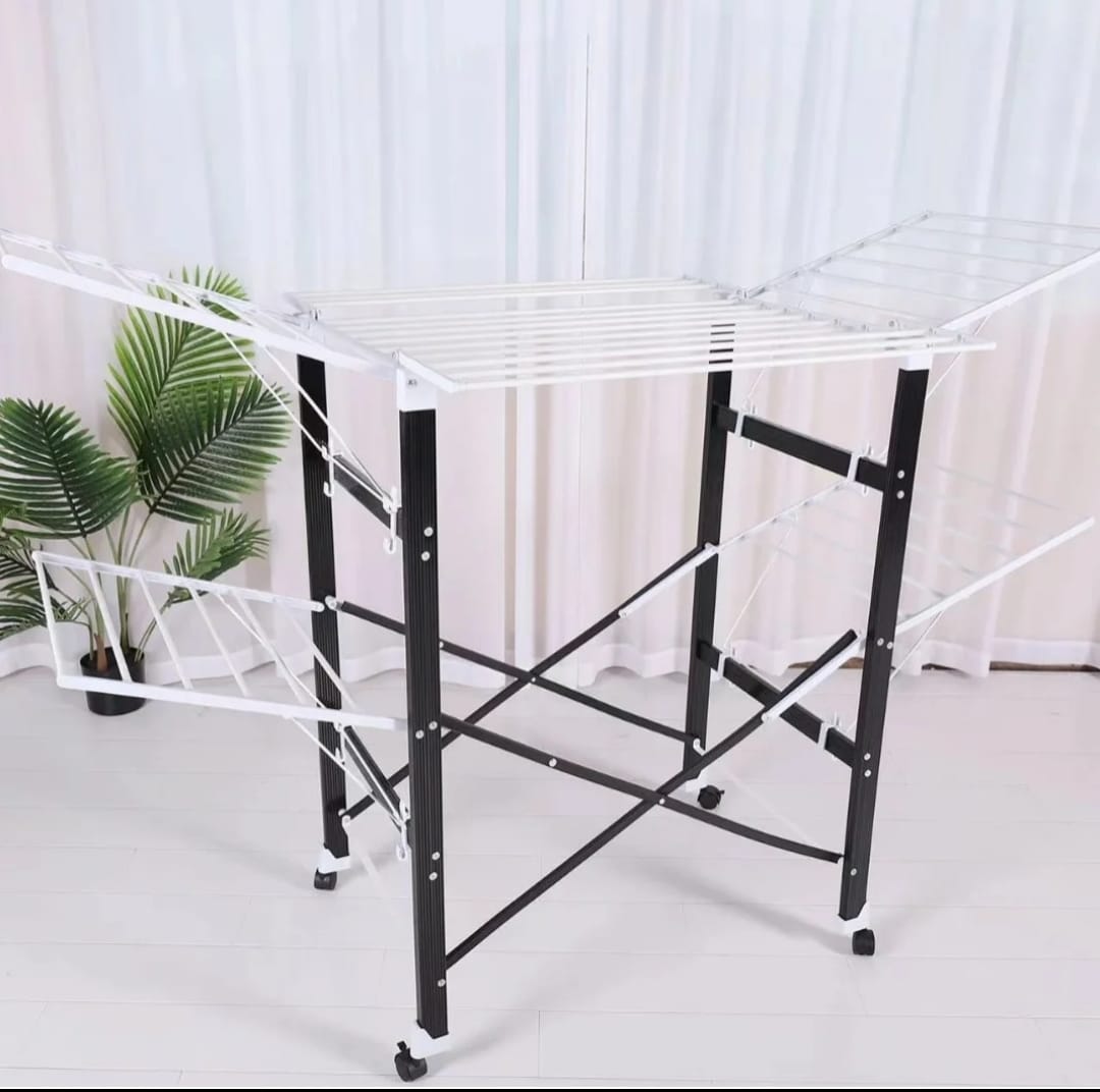 Foldable Wing Clothes Drying Rack with Wheels for Easy Portability, Heavy-Duty Design for Stable Indoor Laundry Drying and Convenient Home Use for Efficient Clothes Airing