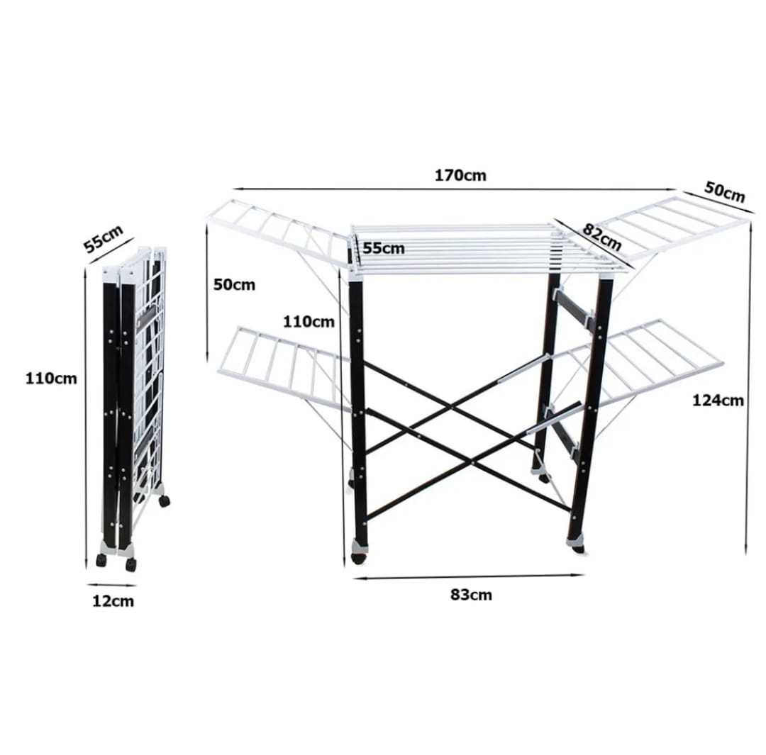 Foldable Wing Clothes Drying Rack with Wheels for Easy Portability, Heavy-Duty Design for Stable Indoor Laundry Drying and Convenient Home Use for Efficient Clothes Airing