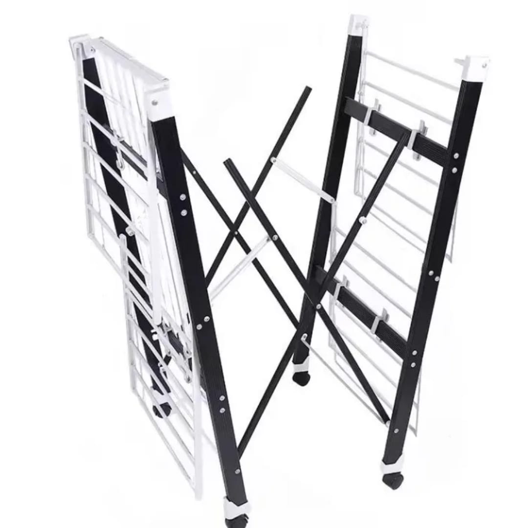 Foldable Portable Balcony Laundry Drying Rack with Extendable Racks, Strong Durable Metal Frame, Movable Wheels, Indoor–Outdoor Clothes Airer for Efficient Space-Saving Drying