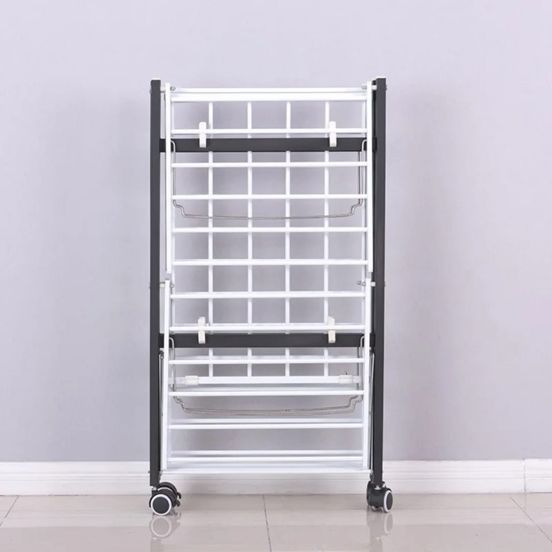 Foldable Portable Balcony Laundry Drying Rack with Extendable Racks, Strong Durable Metal Frame, Movable Wheels, Indoor–Outdoor Clothes Airer for Efficient Space-Saving Drying