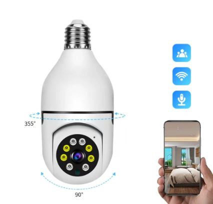 HD 1080P IP Camera Bulb Surveillance Automatic Human Hidden Wireless Panoramic Home Security WiFi CCTV Smart Two Audio Night Vision LED Light Cameras（No TF Card）