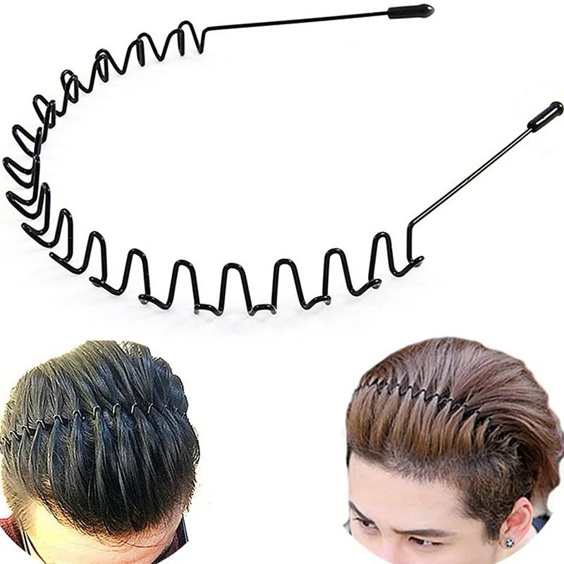 3pcs/set Unisex Black Elastic Non Slip Simple Metal Headbands For Men Women Wavy Hairband Spring Hair Hoop Fashion Hair Accessories