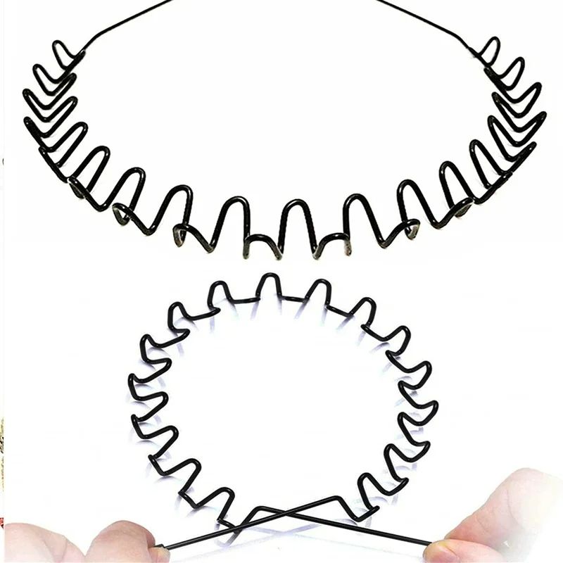 3pcs/set Unisex Black Elastic Non Slip Simple Metal Headbands For Men Women Wavy Hairband Spring Hair Hoop Fashion Hair Accessories