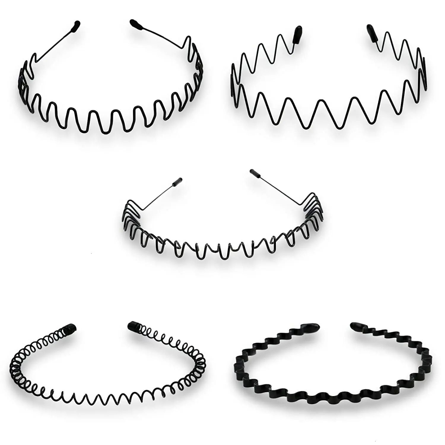 3pcs/set Unisex Black Elastic Non Slip Simple Metal Headbands For Men Women Wavy Hairband Spring Hair Hoop Fashion Hair Accessories