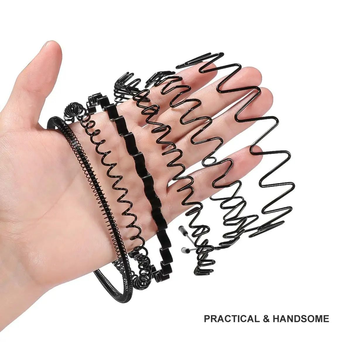 3pcs/set Unisex Black Elastic Non Slip Simple Metal Headbands For Men Women Wavy Hairband Spring Hair Hoop Fashion Hair Accessories
