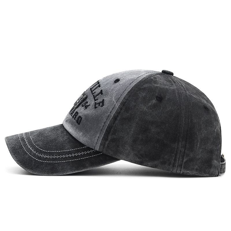 Four Seasons Men Baseball Cap Casual Distressed Washed Cotton Letter Embroidered Cap Bent Brim Dome Casual Sun Protection Hat