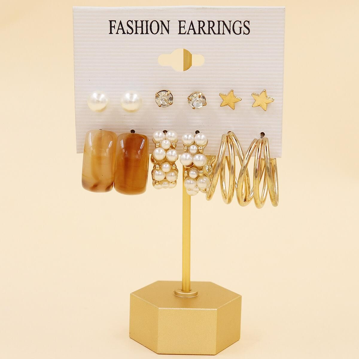 5 Pairs A Set Fashion Zinc Alloy Faux Pearl Rotation Geometry Decorative Earrings Womens Daily Decoration