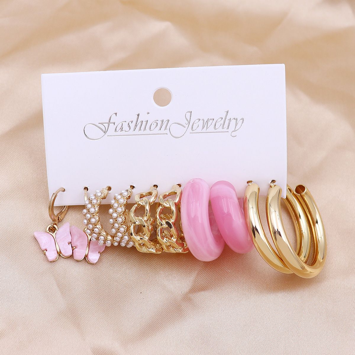 5 Pairs A Set Fashion Zinc Alloy Faux Pearl Rotation Geometry Decorative Earrings Womens Daily Decoration