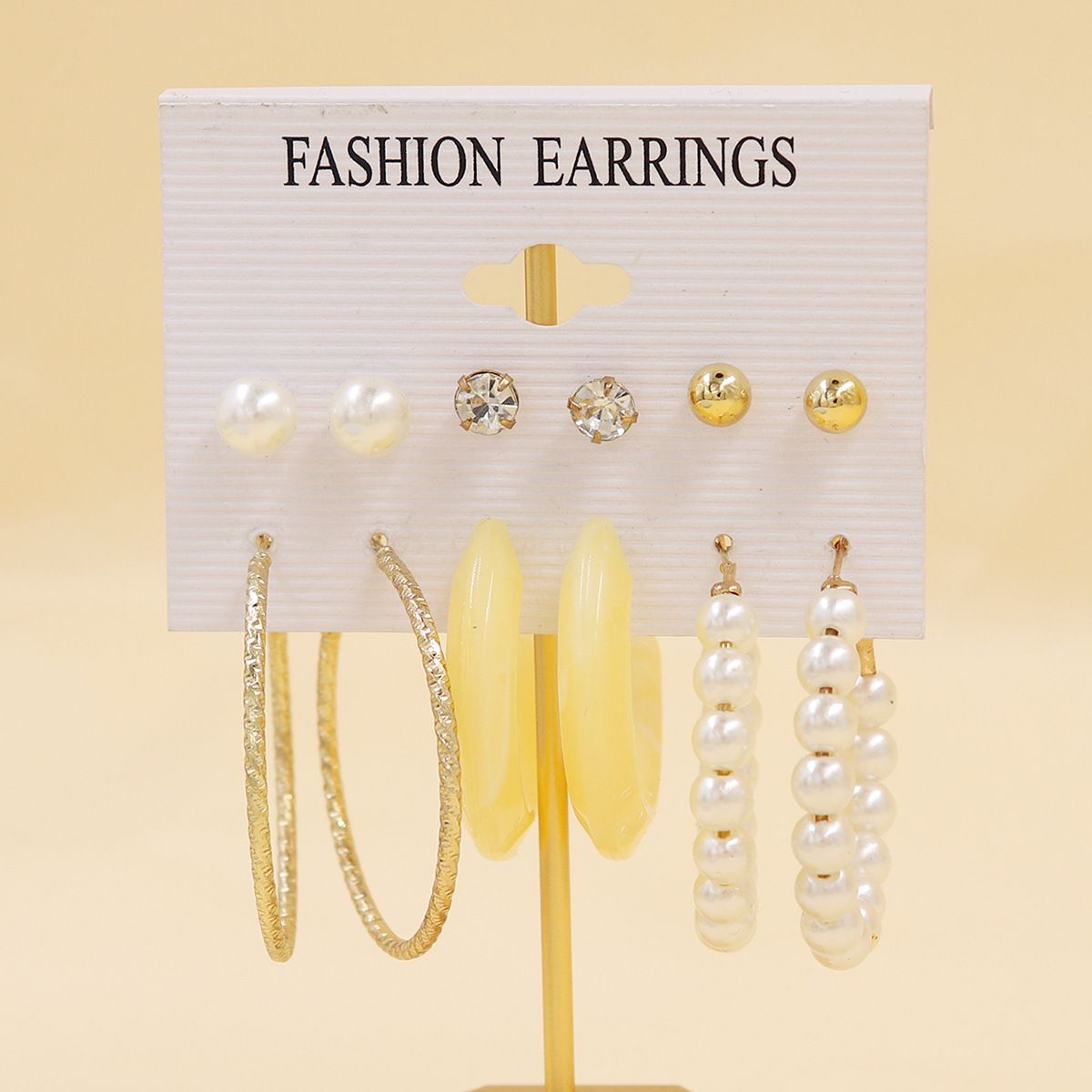 5 Pairs A Set Fashion Zinc Alloy Faux Pearl Rotation Geometry Decorative Earrings Womens Daily Decoration