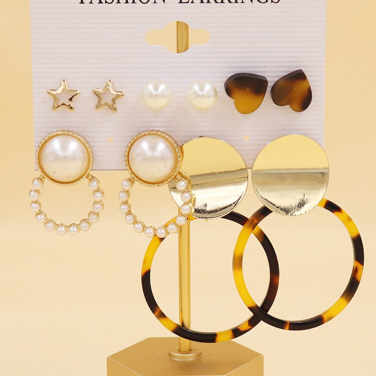 5 Pairs A Set Fashion Zinc Alloy Faux Pearl Rotation Geometry Decorative Earrings Womens Daily Decoration