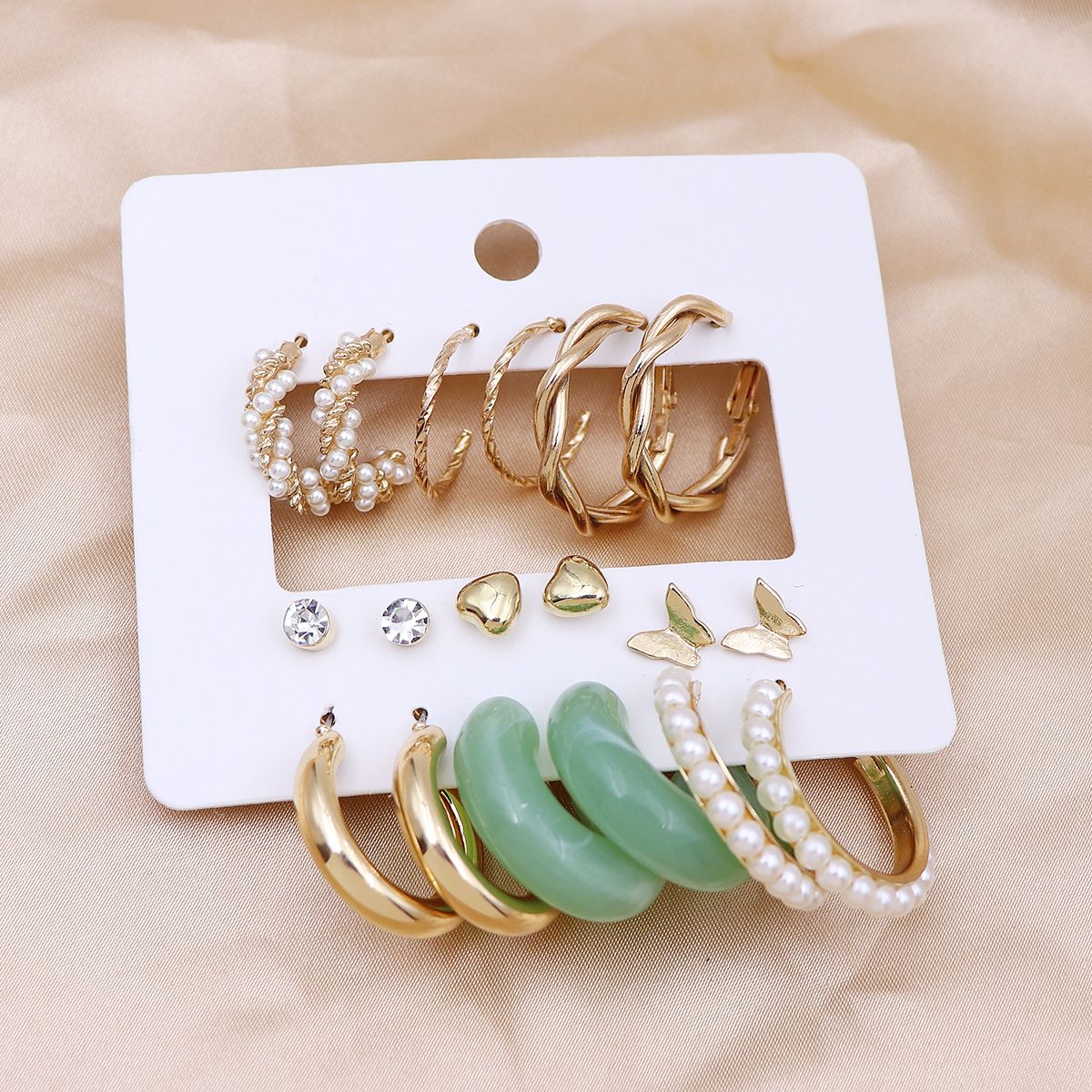 5 Pairs A Set Fashion Zinc Alloy Faux Pearl Rotation Geometry Decorative Earrings Womens Daily Decoration