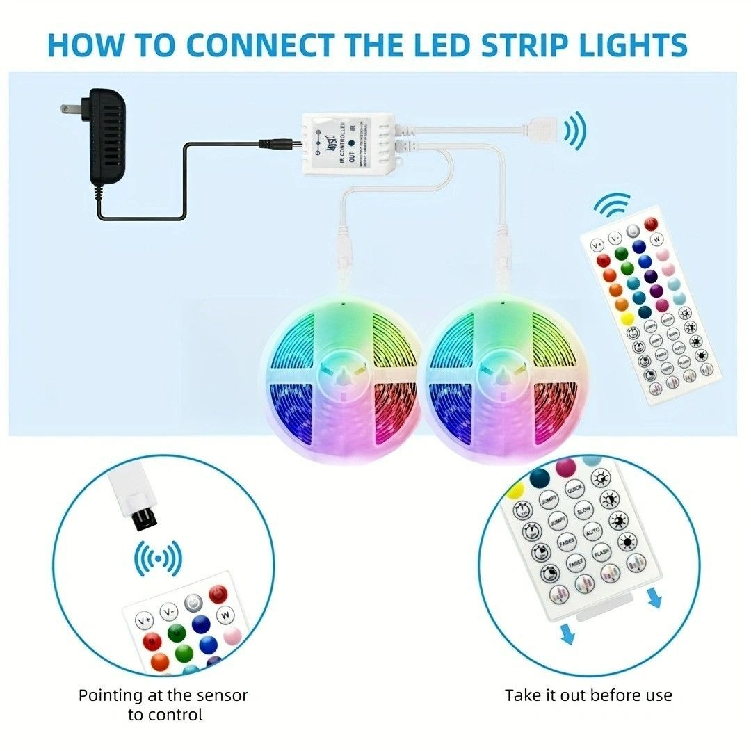 24V 3535RGB LED strip with 44 keys Bluetooth music RGB strip set self-adhesive LED ambient light strip