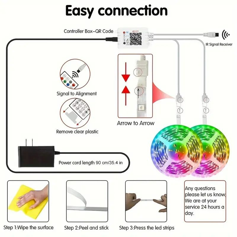 24V 3535RGB LED strip with 44 keys Bluetooth music RGB strip set self-adhesive LED ambient light strip
