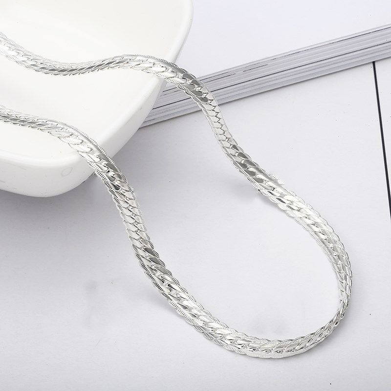 2pcs/set necklace+ bracelet Silver Color Luxury Brand Design Noble 6mm Necklace Chain For Woman Men Fashion Wedding Engagement Jewelry