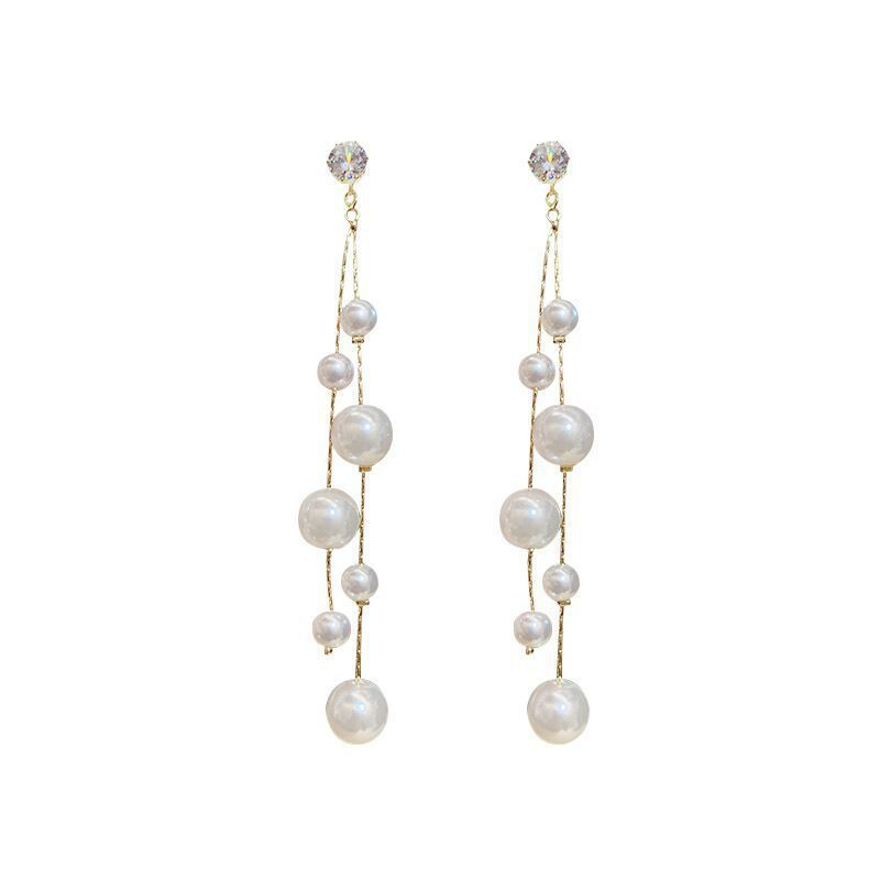 Diamond studded pearl tassel earrings personalized long earrings fashionable temperament trendy earrings