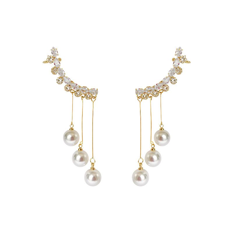 Diamond studded pearl tassel earrings personalized long earrings fashionable temperament trendy earrings