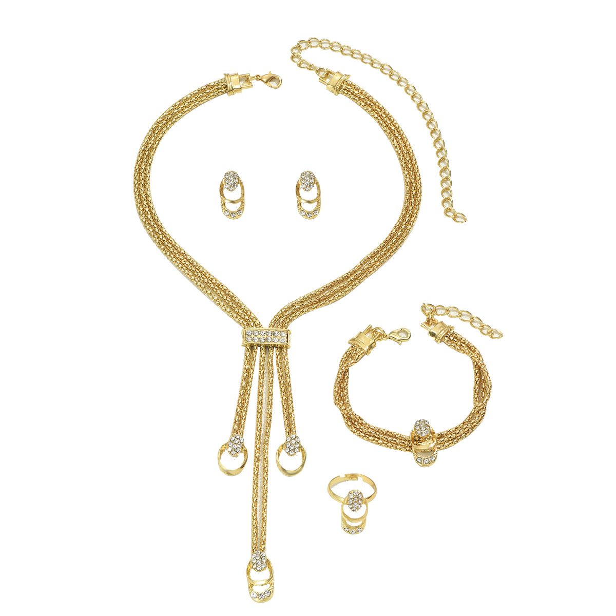 5pcs/set new necklace earrings bracelet set with diamond inlaid collarbone chain, versatile index finger ring