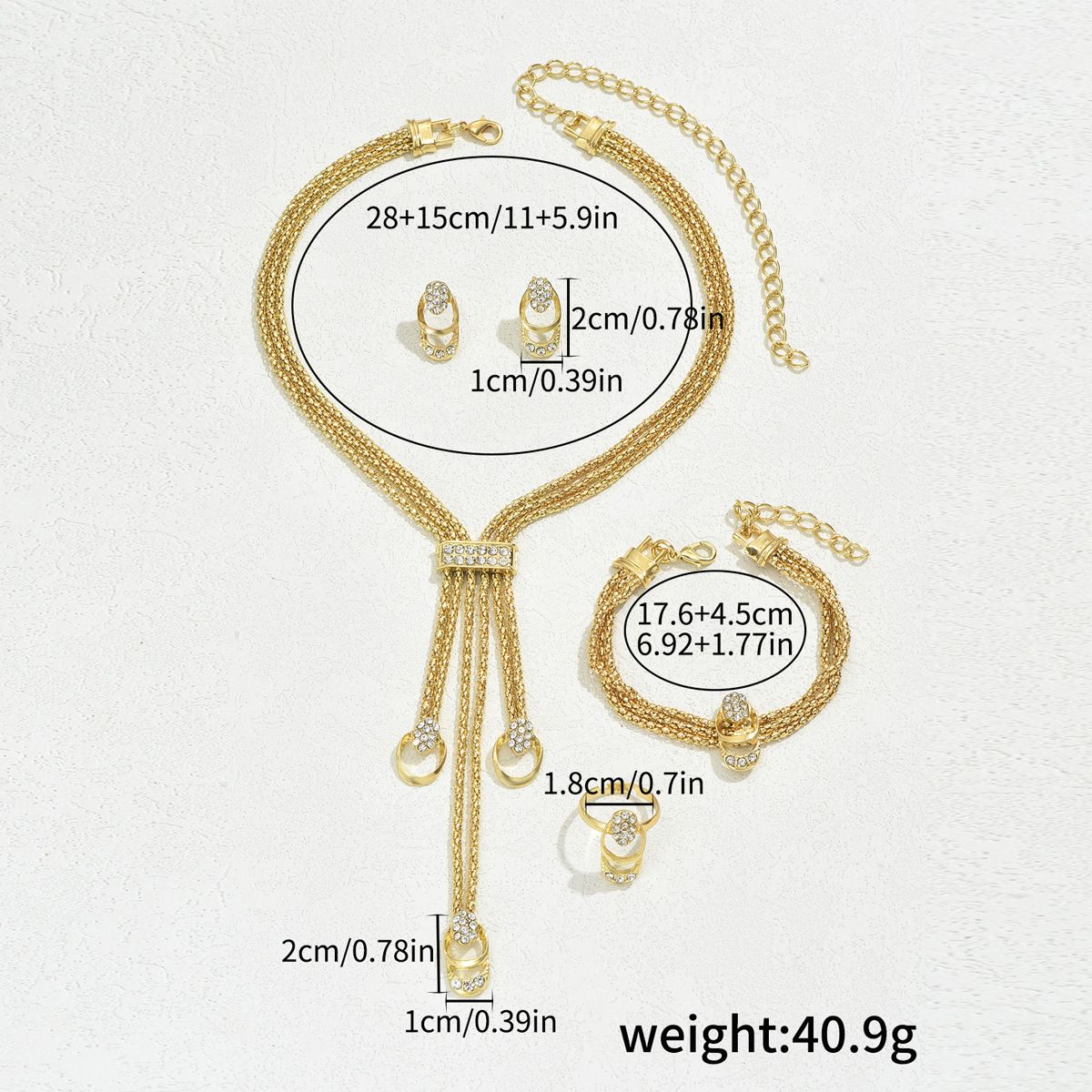 5pcs/set new necklace earrings bracelet set with diamond inlaid collarbone chain, versatile index finger ring