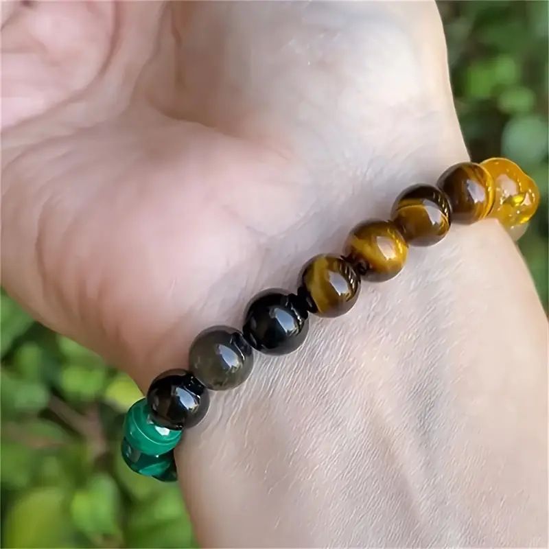 Natural Stone Bracelet Women Men Attract Good Luck Money Health Green Malachite Tiger Eye Beads Bangles
