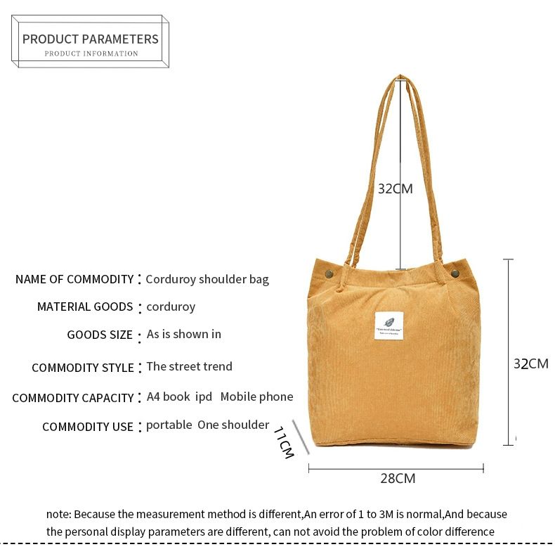 Bags for Women Corduroy Shoulder Bag Reusable Shopping Bags Casual Tote Female Handbag for A Certain Number of Dropshipping