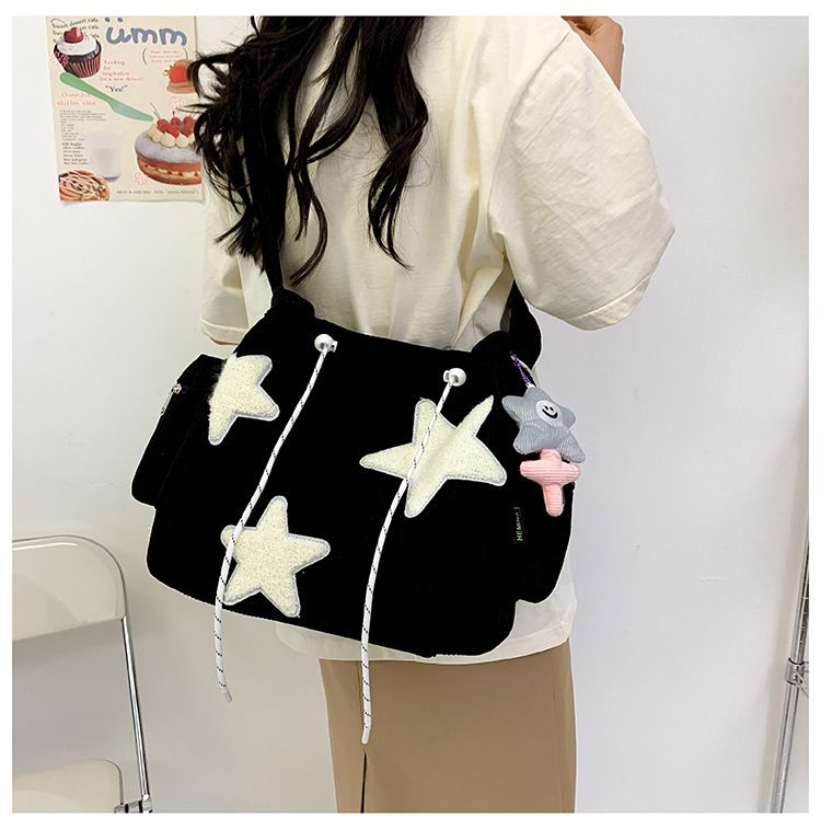 Niche Design Handbag Star Female Student Large Capacity Commuting Tote Corduroy Shoulder Crossbody Bag 20235New