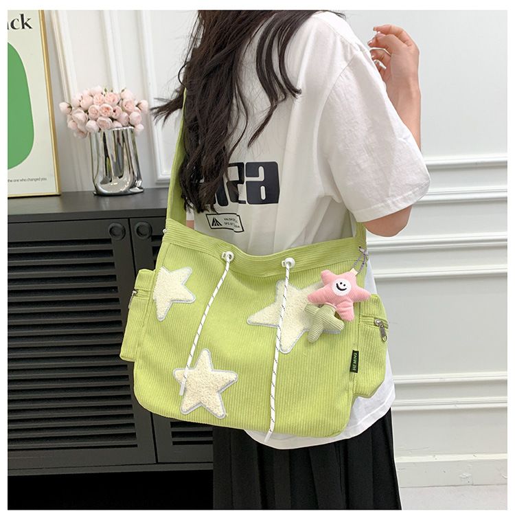 Niche Design Handbag Star Female Student Large Capacity Commuting Tote Corduroy Shoulder Crossbody Bag 20235New