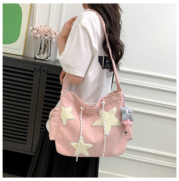 Niche Design Handbag Star Female Student Large Capacity Commuting Tote Corduroy Shoulder Crossbody Bag 20235New