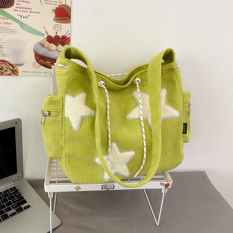 Niche Design Handbag Star Female Student Large Capacity Commuting Tote Corduroy Shoulder Crossbody Bag 20235New