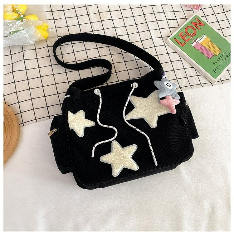 Niche Design Handbag Star Female Student Large Capacity Commuting Tote Corduroy Shoulder Crossbody Bag 20235New