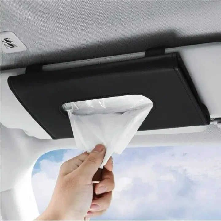 Rhinestones Crystal Car Tissue Box for Sun Visor PU Leather Hanging Auto Tissue Bag Holder Sunshade Case Diamond Car Accessories