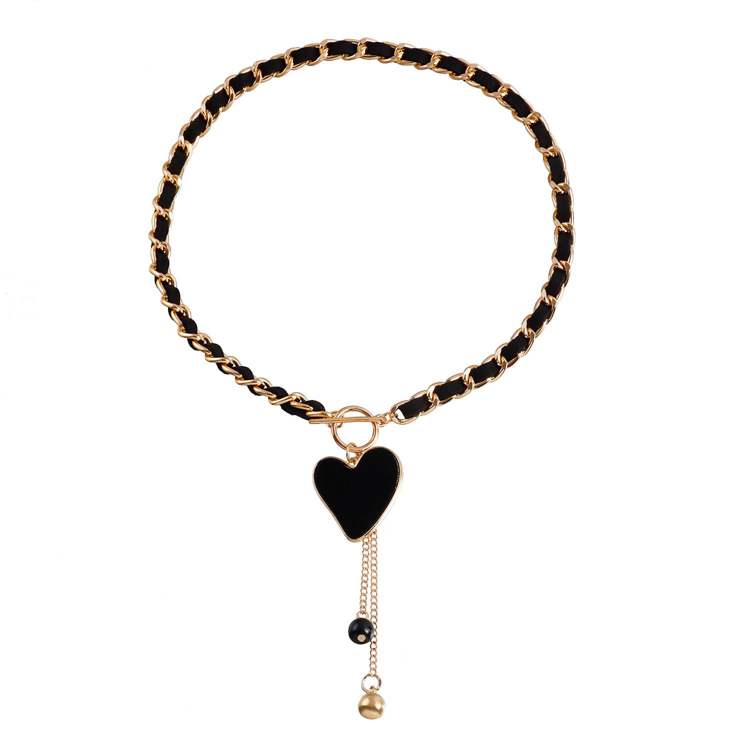 Fashion wrapped velvet black heart-shaped mother of pearl necklace for women, cool style collarbone chain tassel necklace