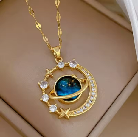 Light Luxury Titanium Steel Star Series Necklace for Women Gold Color Planet Moon Astronaut Pendant Necklaces Jewelry Gifts