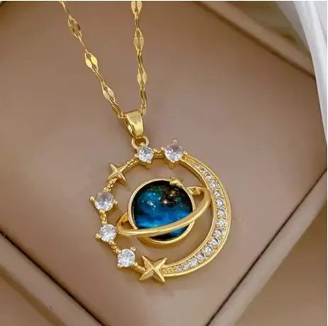 Light Luxury Titanium Steel Star Series Necklace for Women Gold Color Planet Moon Astronaut Pendant Necklaces Jewelry Gifts