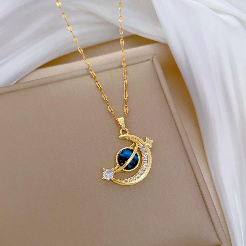 Light Luxury Titanium Steel Star Series Necklace for Women Gold Color Planet Moon Astronaut Pendant Necklaces Jewelry Gifts