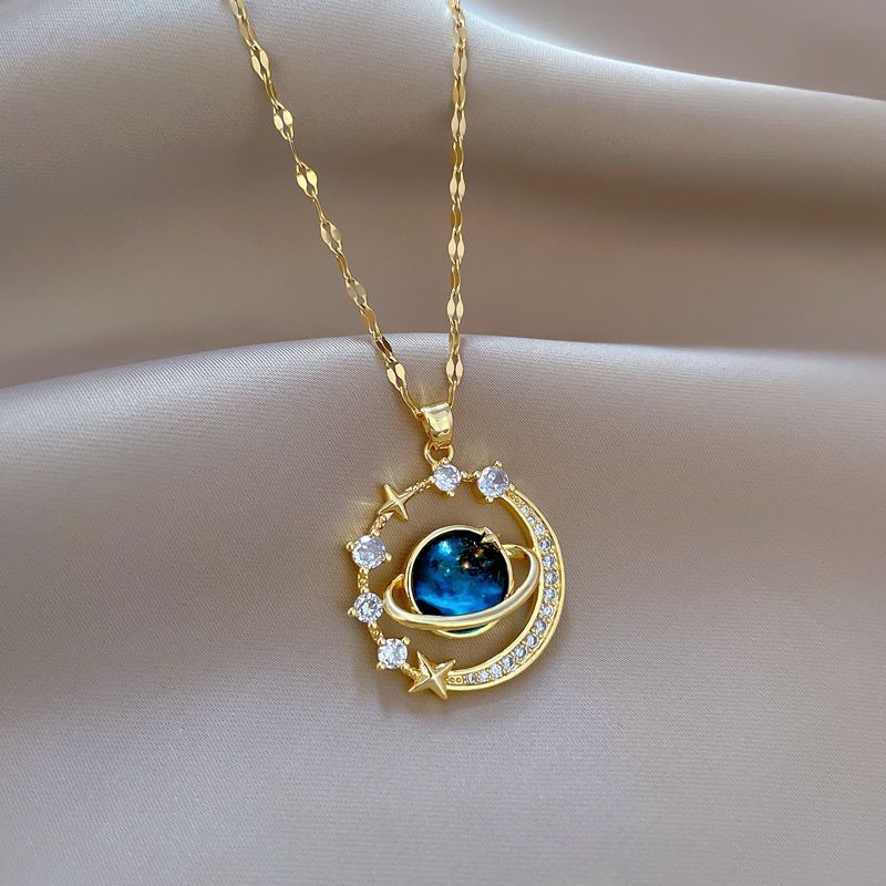 Light Luxury Titanium Steel Star Series Necklace for Women Gold Color Planet Moon Astronaut Pendant Necklaces Jewelry Gifts