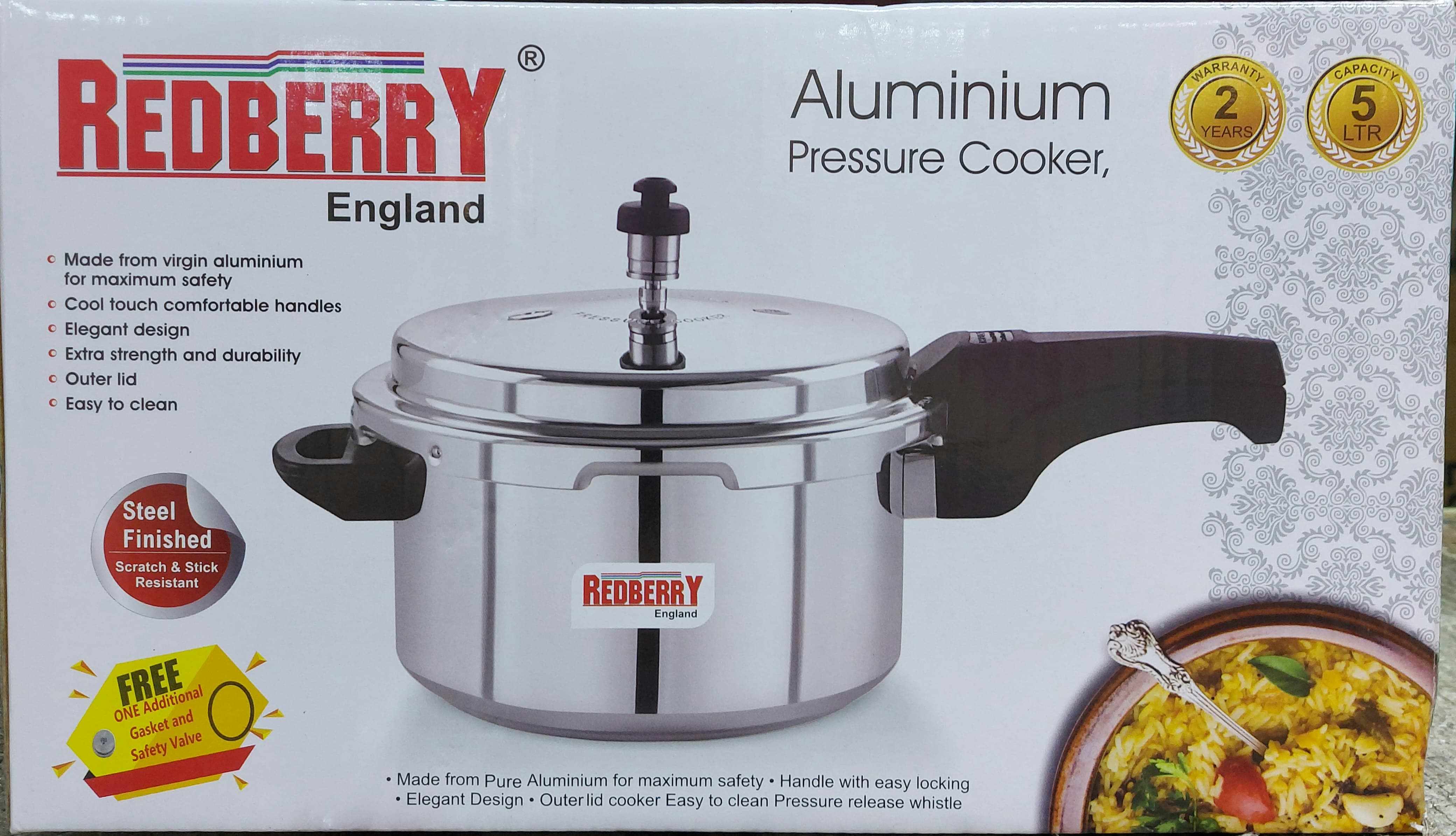 Redberry Aluminium Pressure Cooker With Extra Free Gasket and Safety Valve – Durable, Safe, And Efficient Cooking
