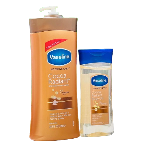 Free Gift! Vaseline Cocoa Radiant Body Lotion + Body Oil + Lip Therapy Combo For Deep Moisture, Smooth Skin And Soft Hydrated Lips Nourishes Softens And Restores Natural Glow From Head To Toe