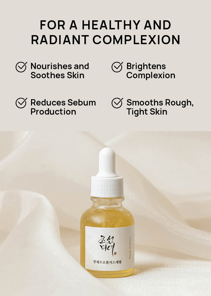 Beauty of Joseon Glow Serum: Propolis + Niacinamide Brightens, calms, hydrates, refines pores, and enhances radiance with propolis and niacinamide