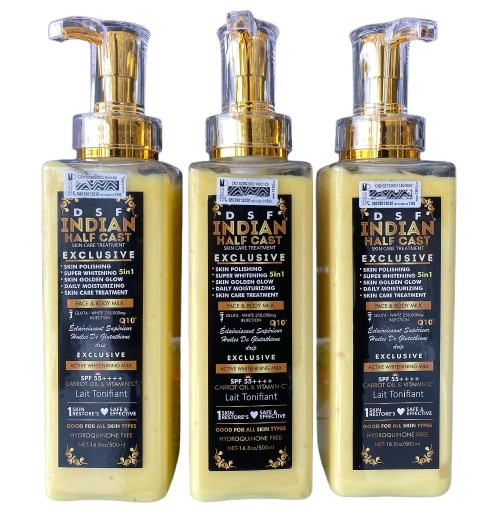 Indian Halfcast Exclusive Lotion Brightens skin tone, reduces blemishes, and moisturizes deeply with SPF 55 and active whitening ingredients