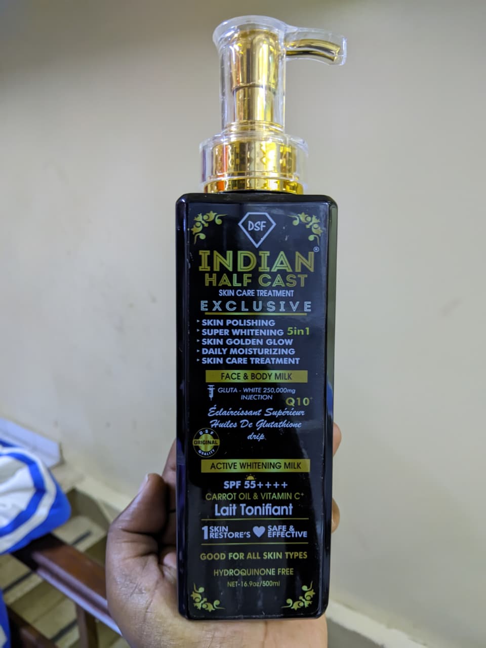 Indian Halfcast Exclusive Lotion Brightens skin tone, reduces blemishes, and moisturizes deeply with SPF 55 and active whitening ingredients