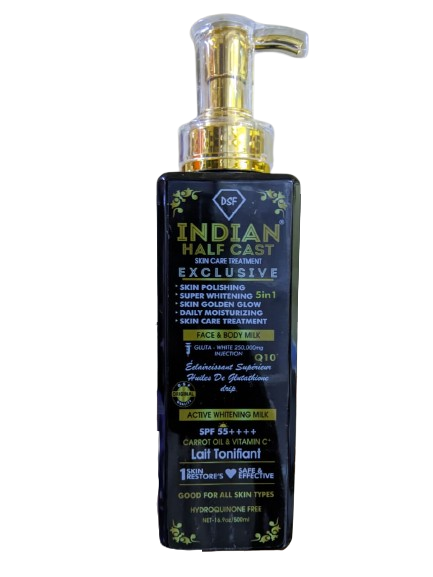 Indian Halfcast Exclusive Lotion Brightens skin tone, reduces blemishes, and moisturizes deeply with SPF 55 and active whitening ingredients