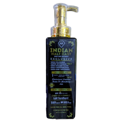 Indian Halfcast Exclusive Lotion Brightens skin tone, reduces blemishes, and moisturizes deeply with SPF 55 and active whitening ingredients